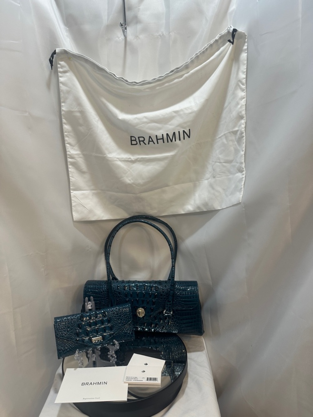 Brahmin Teal Croc-Embossed Leather Satchel with Wallet NWOT